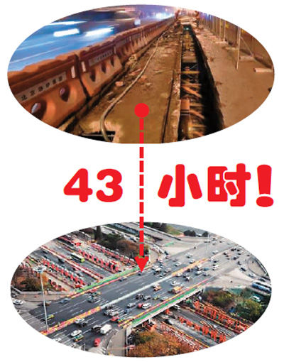 上圖為正準(zhǔn)備施工的三元橋，下圖為車輛在新橋面上駛過。